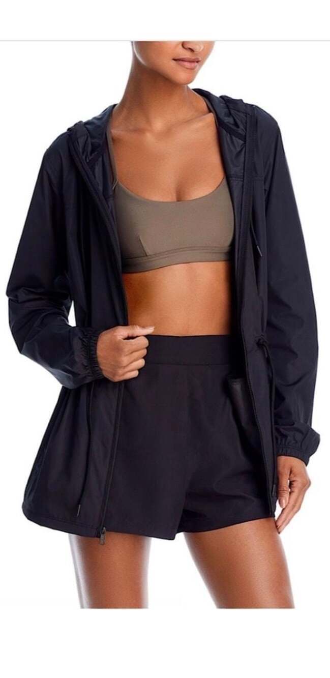 Aqua Athletic Black Hooded Cinch Full-Zip Windbreaker Jacket Large